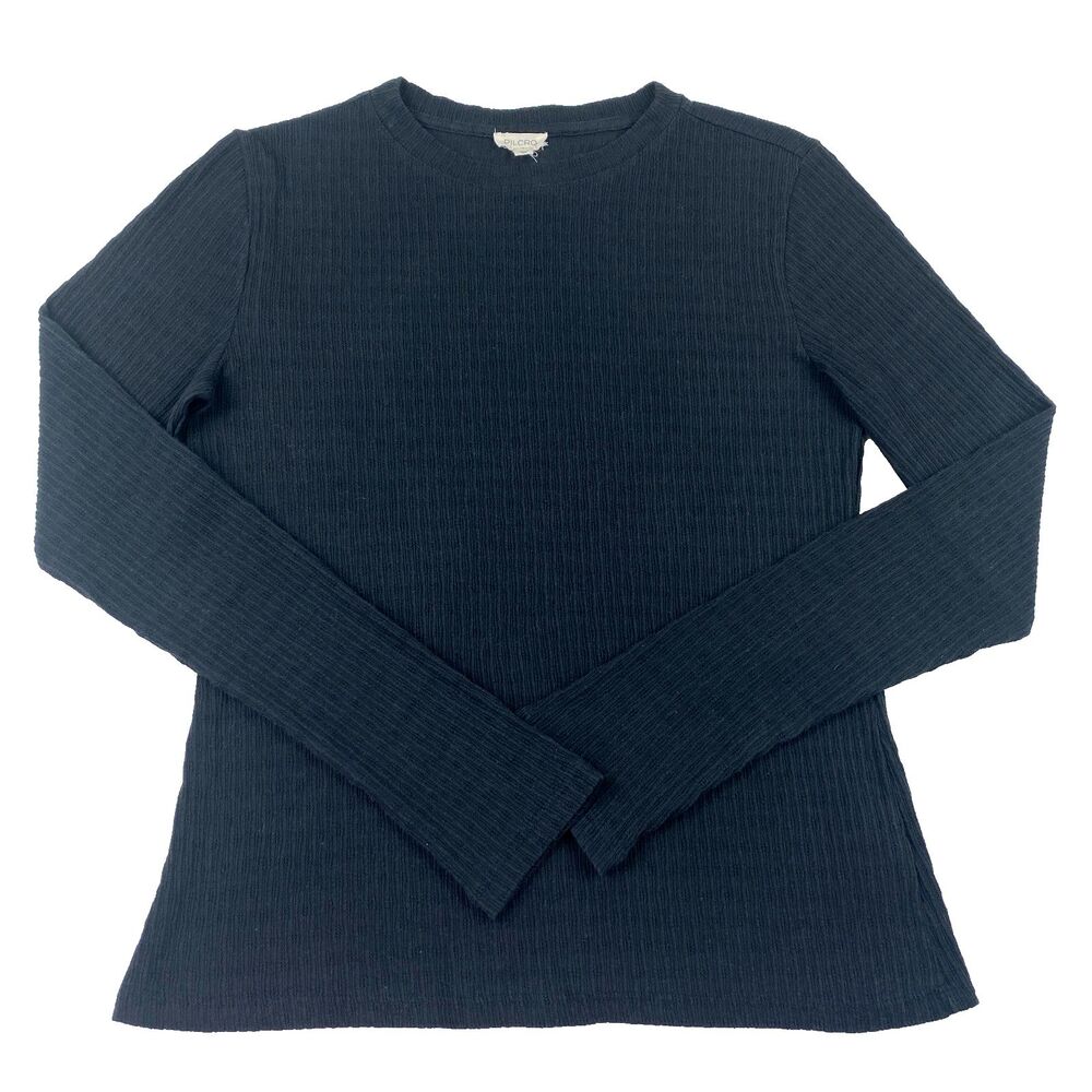 Pilcro Anthropologie Womens L Black Ribbed Long Sleeve Pullover Sweater Top